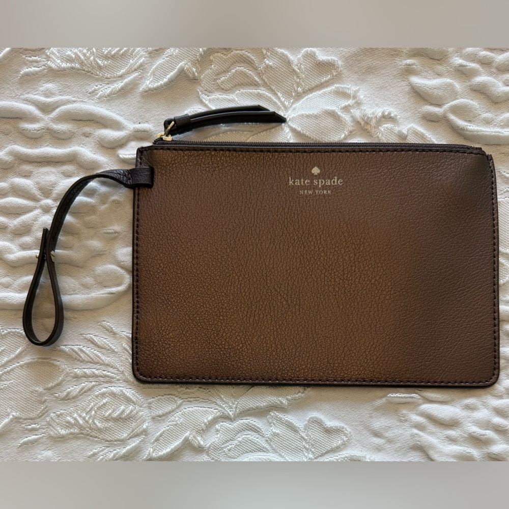 Kate Spade Chrome Chocolate Brown Wristlet Wallet - 5x 8 inches